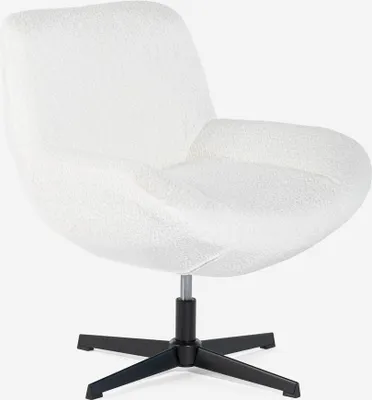 Produktbild von Sessel drehbar elegant aus Bouclé-Stoff fürs Wohnzimmer Büro Lehm - Weiß