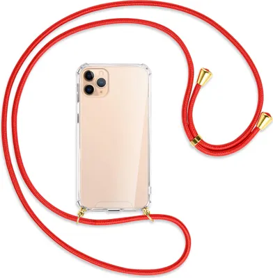 Produktbild von Handykette Backcover-Schutzhülle mit Band (Metall goldfarben) für Apple iPhone 11 Pro Max - rot
