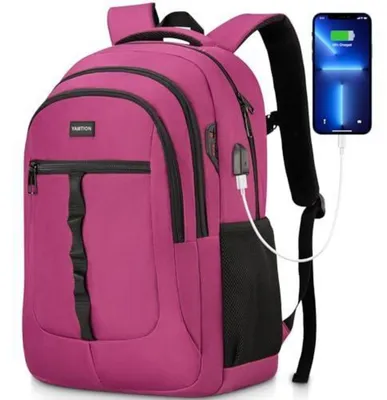 Image de Sac à dos pour ordinateur portable, 17,3 pouces, violet, imperméable, avec port USB, pour femmes et hommes
