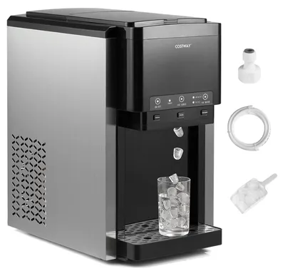 Imagen del producto de Máquina de hielo 3 en 1, produce 12 cubitos de hielo en 9 minutos, dispensador de agua con hielo picado, fabricante de hielo con capacidad de 20 kg/día, refrigeración por compresor para uso doméstico, de cocina y comercial