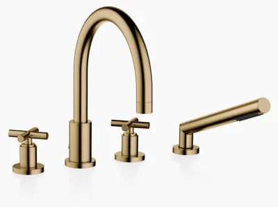 Produktbild von Dornbracht TARA Wannen-Vierlochbatterie für Wannenrand- bzw. Fliesenrandmontage, automatische Umstellung Wanne/Brause, Ausladung 220mm, 27512892-39