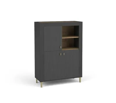 Produktbild von Kommode MORANO, 3-türiges Sideboard mit Stauraum, Moderner Wohnzimmerschrank, Elegante Kommode für Wohnzimmer, Esszimmer, Flur Schwarz
