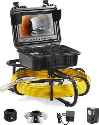 Produktbild von VEVOR Kanalkamera, 50 m, 23 cm Bildschirm, Rohrinspektionskamera mit DVR-Funktion, IP68-Kamera mit 12 einstellbaren LEDs, mit einer 16 GB SD-Karte für Abwasserleitungen, Haus, Kanal, Abflussrohr