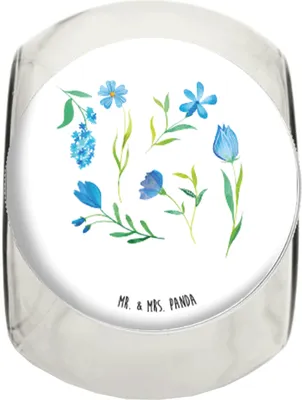 Produktbild von Mr. & Mrs. Panda Bonboniere Sommergedanken Design XL 2000ml - Weiß - Geschenk, Blaues Muster, Aquarell, Blumen, Vorratsdose, Vorratsglas, Blaue, Vorratsbehälter