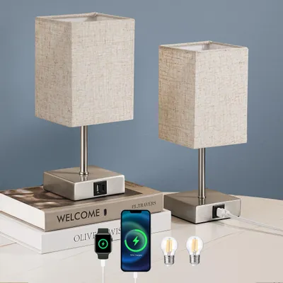 Produktbild von EDISHINE 2er Set Nachttischlampe Touch Dimmbar, Tischlampe mit Ladefunktion,2 USB Anschlüsse