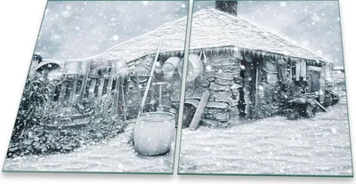 Produktbild von Herdabdeckplatte Glaskeramik 2-Teilig 2x40x52 Winter Grau Abdeckung Spritzschutz Glas