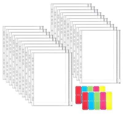 Productafbeelding van Documententasjes A4, transparante ringbandtasjes met 11 gaten, 20 stuks, PVC, 31x24 cm
