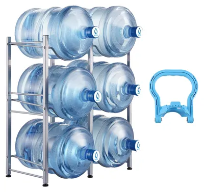 Immagine prodotto di VEVOR portabottiglie d'acqua a 3 livelli, portabottiglie da 5 galloni, portabottiglie a doppia fila per 6 bottiglie, robusto portabottiglie d'acqua per cucina, ufficio, soggiorno, argento
