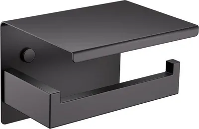 Image de Porte-rouleau de papier toilette en acier inoxydable, fixation murale, noir