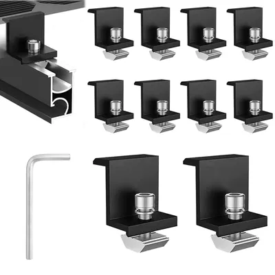 Immagine prodotto di 10 supporti per pannelli solari, terminali, neri, regolabili, per moduli fotovoltaici da 30-45 mm