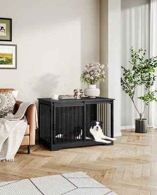 Produktbild von Hundebox aus Holz - Schwarz - 100 cm - Für mittelgroße Hunde - Als Möbelstück