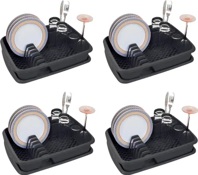 Produktbild von Novaliv 4x Abwasch Organizer ANTHRAZIT GRAU 40 x 30 cm – Abwasch Abtropfgestell – Vielseitige Anwendung für Küche & Waschbecken klein – Besteck und Geschirrständer Dish Rack