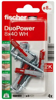 Produktbild von fischer Allzweckdübel DuoPower 8 x 40 WH, 4 Stück