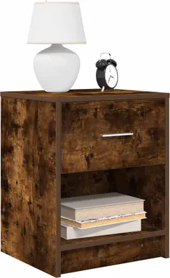 Image de vidaXL Table de nuit avec tiroir chêne fumé 40x34x50 cm