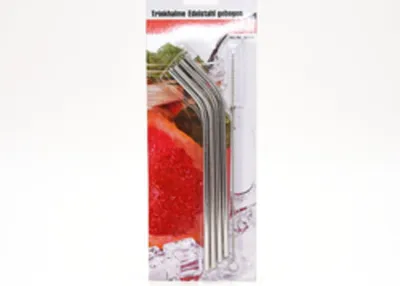 Produktbild von 4 Trinkhalme EDELSTAHL gebogen + Bürste 21cm x 6 mm, gebogen