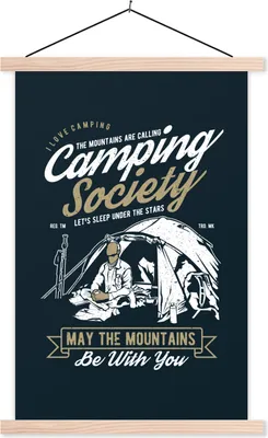 Produktbild von MuchoWow® Textilposter Camping - Zelt - Sprichwörter - Vintage 60x90 cm mit holzfarbenen Rahmen - Textil