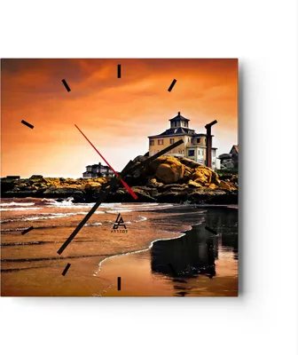 Produktbild von Wanduhr - Quadrat - Glasuhr - Felsen Meer Sonnenuntergang Architektur - 30x30cm - Schleichendes Uhrwerk - Lautlos - zum Aufhängen bereit - Dekoration Modern - Wanddekoration aus Glas - C3AC30x30-1179
