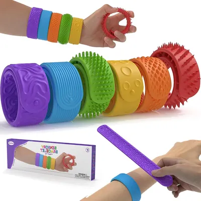Productafbeelding van Getextureerde slaparmbanden voor kinderen en volwassenen - 6 stuks - Fidget-armband - Stressverminderend speelgoed