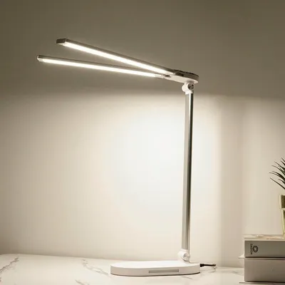 Produktbild von LED-Schreibtischlampe, Doppelarm-Schreibtischlampe, 5 Farben und 10 Helligkeitsstufen, Touch-Control-LED-Schreibtischlampe