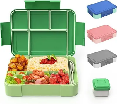 Produktbild von Lunchbox Kinder 1330ml, 6 Fächer Bento Box, auslaufsicher, mit Trennwänden, BPA frei, mikrowellengeeignet, für Schule & Kindergarten