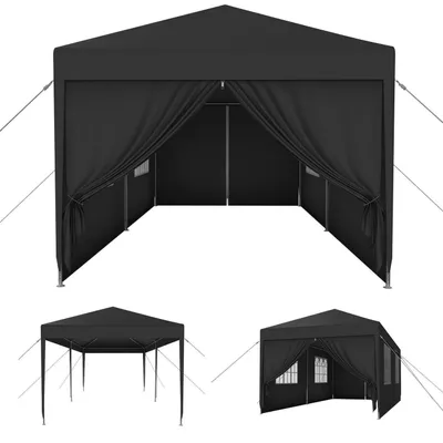 Obrázok produktu pre Nepremokavateľný stanov typu "pop-up" s rozmermi 3x6 metrov, s bočnými panelmi a oknami, farba: antracit