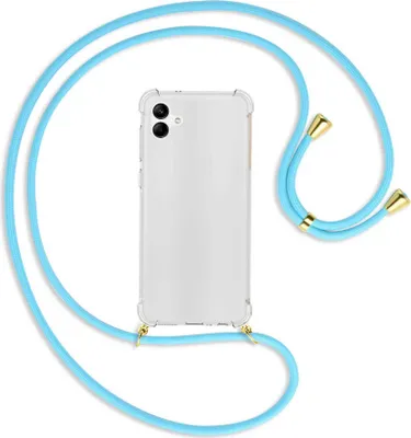 Produktbild von Handykette Backcover-Schutzhülle mit Band (Metall goldfarben) für Samsung Galaxy A04 4G (6.5'') - himmelblau