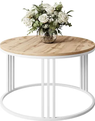 Produktbild von Runder Couchtisch LORI LOFT, Weiß / Wotan Eiche