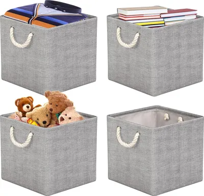 Produktbild von Faltbare Stoffaufbewahrungsboxen 33 x 33 cm - Set von 4 Stück für Kallax-Regale - Schlafzimmer Kinderzimmer - Grau