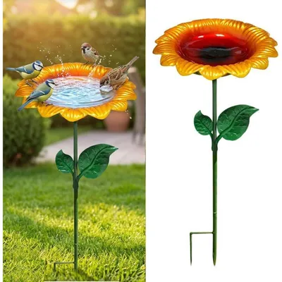 Immagine prodotto di Abbeveratoio per uccelli, forma girasole, metallo, 20 x 64 cm, color oro