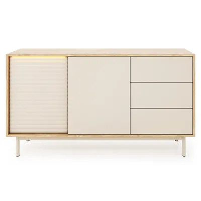 Produktbild von BEAUTYSOFA | Kommode TERRA 140 cm Sideboard mit 2 Türen und 3 Schubladen, Cashmere/Eiche, Modern & Skandi Stil