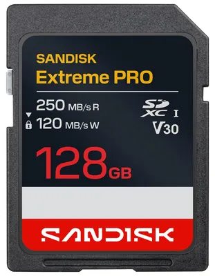 Obrázek produktu pro SanDisk Extreme PRO SD UHS-I, 128 GB, SDXC, UHS-I, 250 MB/s, 120 MB/s, Class 3 (U3)