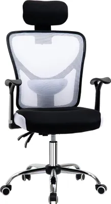 Image de Vinsetto Chaise de bureau, fauteuil de bureau ergonomique en maille avec hauteur et appui-tête réglable, dossier inclinable et support lombaire, pour chambre, télétravail, charge 120 Kg, noir et blanc