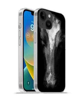 Produktbild von MuchoWow® Handyhülle Schutzhülle Hülle für Apple iPhone 14 - Softcase Kuh Porträt auf schwarzem Hintergrund in schwarz und weiß Silikon Softcase Handy Hülle - Mobiltelefonhülle