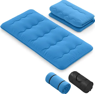 Immagine prodotto di Materasso da pavimento 90x200 cm, materasso futon giapponese, tappetino tatami pieghevole e portatile, materasso pieghevole con borsa da trasporto e copertura rimovibile, blu