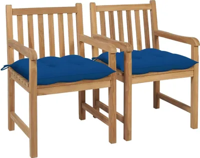 Produktbild von Gartenstühle 2 Stk. mit Blauen Kissen Massivholz Teak