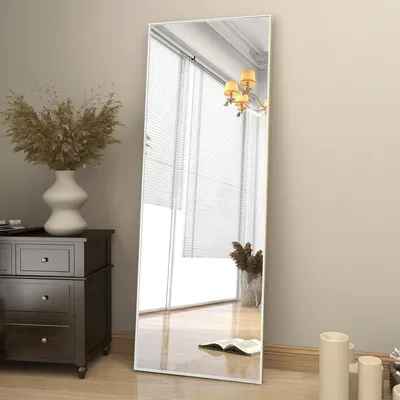 Zdjęcie produktu dla Lustro stojące, pełne, o wymiarach 165 x 60 cm, z ramą aluminiową w kolorze białym