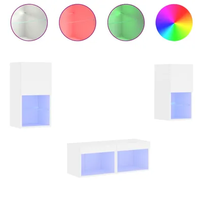 Produktbild von vidaXL 4-tlg. TV-Wohnwand mit LED-Leuchten Weiß