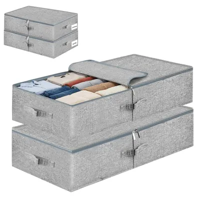 2er-Set Unterbett-Organizer mit Deckel, faltbar, 76x40x17 cm, grau