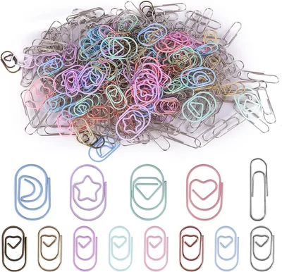 Imagen del producto de Clips para papel: Clips de colores para macarons, clips con forma de corazón y clips plateados, mini clips creativos