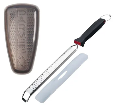 Produktbild von Duo aus Zestenreibe und Parmesanreibe – FACKELMANN – Edelstahl – 42 und 19 cm