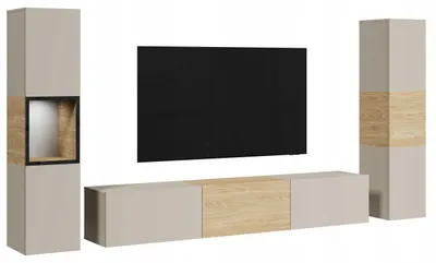 Zdjęcie produktu dla Meblościanka nowoczesny zestaw RTV 180 cm z witryną i słupkiem do salonu