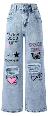 Productafbeelding van Jeans voor meisjes - Ripped en baggy - Basic blauw