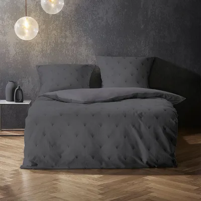 Produktbild von Fleuresse Black Premium Schweizer Satin Bettwäsche mit Uni Wendeseite grau