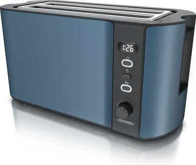 Produktbild von Arendo Toaster, 2 lange Schlitze, für 4 Scheiben, 1500 W, Langschlitz, Brötchenaufsatz, Wärmeisolierendes Gehäuse, Display, blau