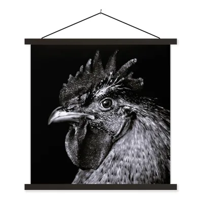 Produktbild von MuchoWow® Textilposter Hahn - Vogel - Schwarz - Weiß 90x90 cm mit schwarzem Rahmen - Magnetisches