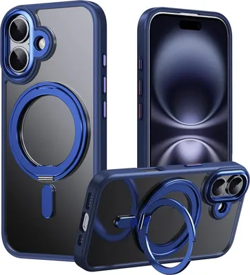 Image de Coque de protection MagSafe en TPU + PC pour Apple iPhone 17, modèle « Frosted » avec anneau à 360 degrés, couleur bleue