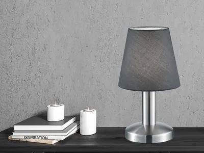 Produktbild von Tischleuchte Silber matt Stoffschirm Grau Ø 14cm