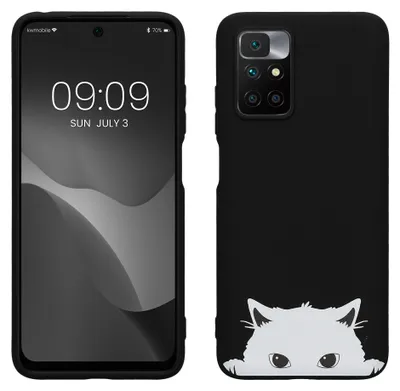Produktbild von kwmobile Hülle kompatibel mit Xiaomi Redmi 10 (2021 / 2022) - Handyhülle Silikon Case - Neugierige Katze Schwarz Weiß