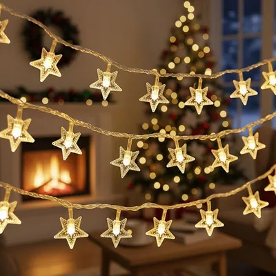 Lichterkette mit Sternen, 3 m, 20 LEDs, warmweiß, 2 Modi