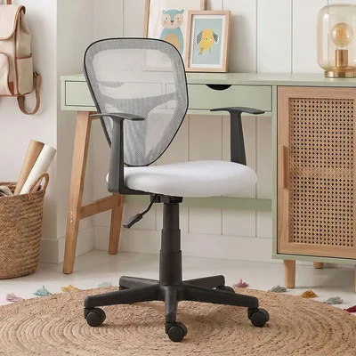 Produktbild von Schreibtischstuhl Kinder STUDIO ergonomisch, Weiß - Kinderschreibtischstuhl für Kinderzimmer, drehbar und höhenverstellbar mit Armlehnen, atmungsaktiver Meshbezug [max. Belastbarkeit 100 kg]